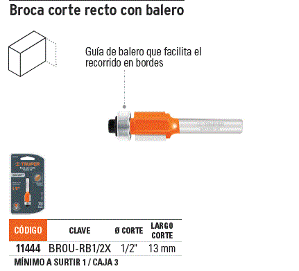 Broca para router, corte recto, 1/2' con balero, Truper / 11444-