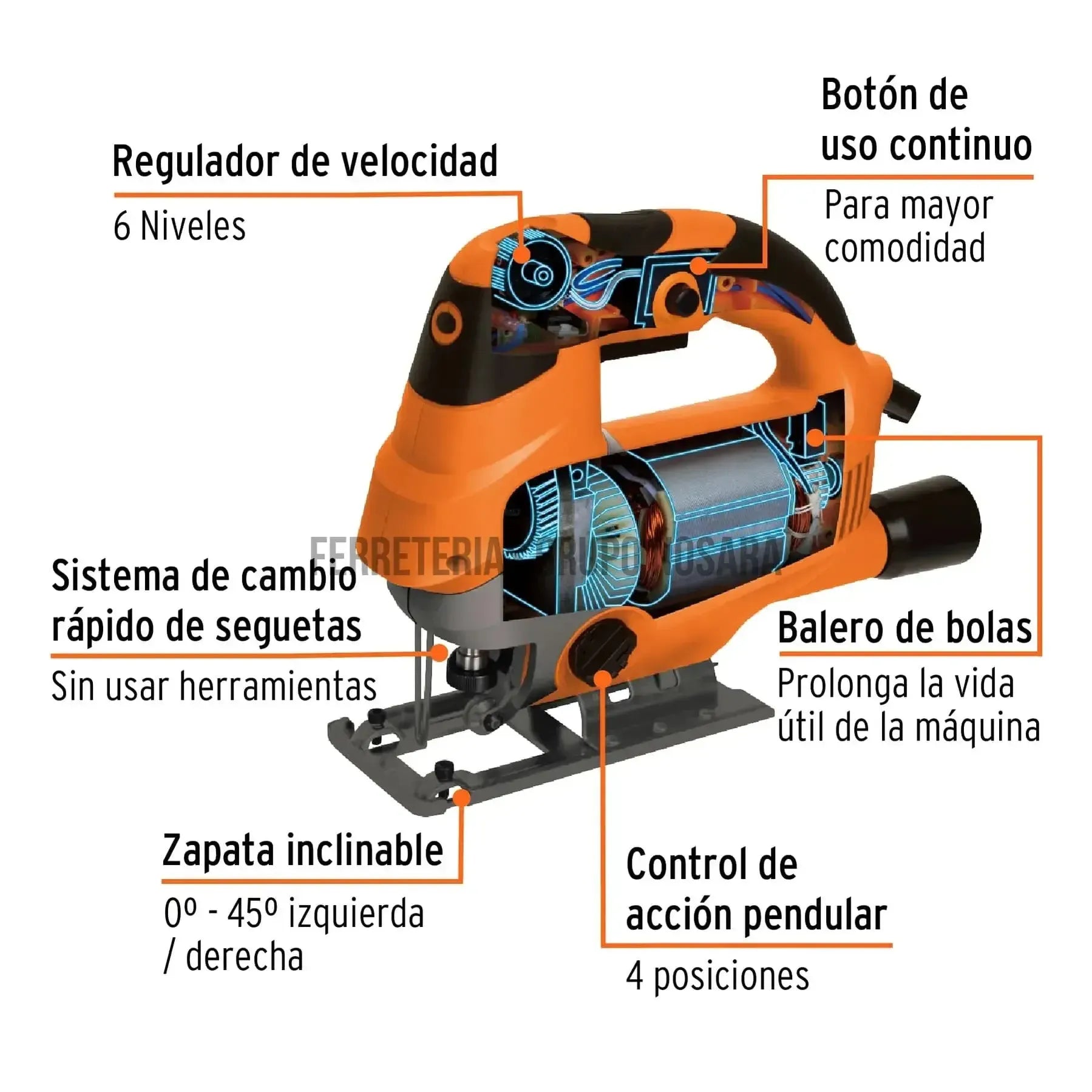 Sierra caladora 750 W 5.9 A velocidad variable, profesional / 15423-