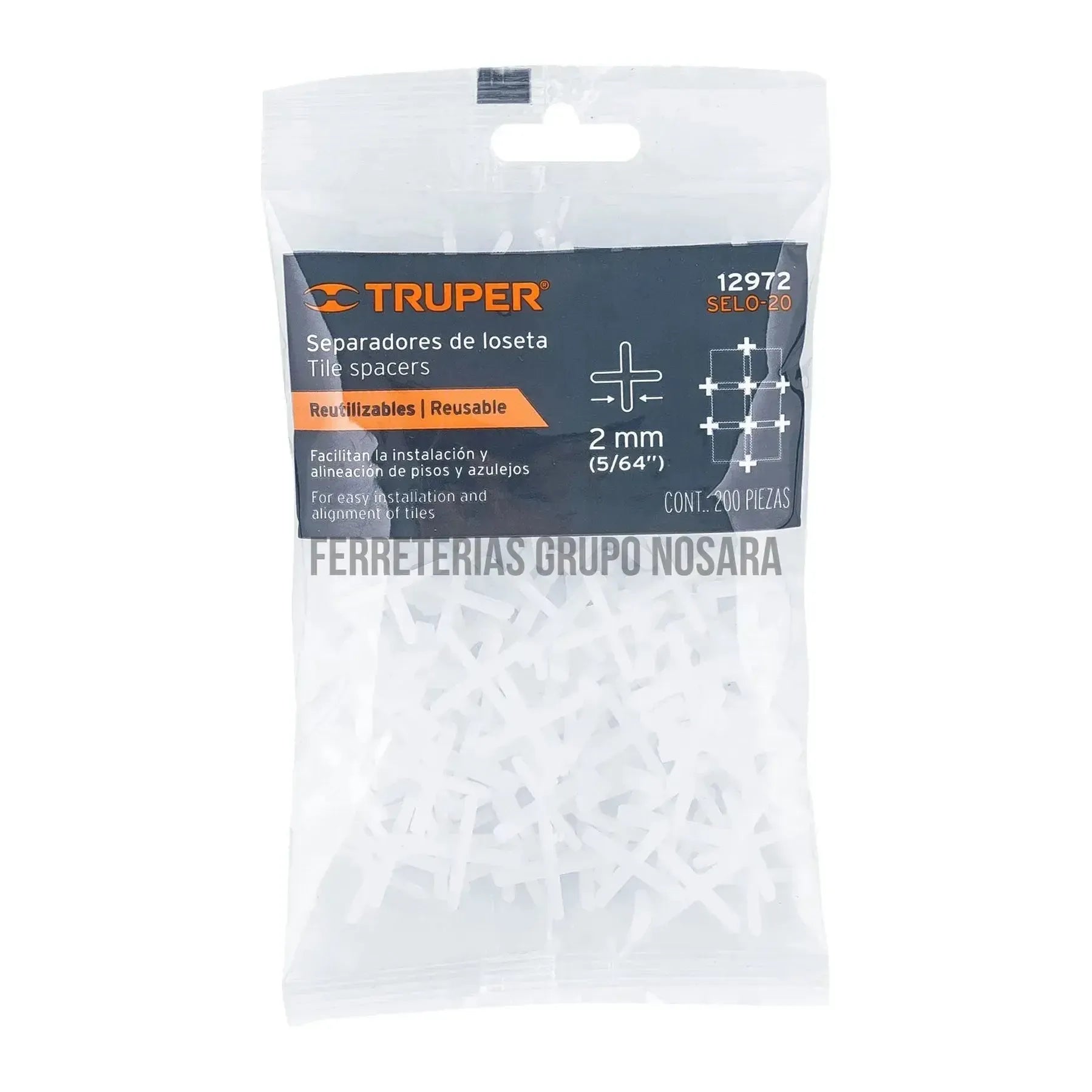 Bolsa con 200 separadores de 2 mm de losetas, Truper / 12972-