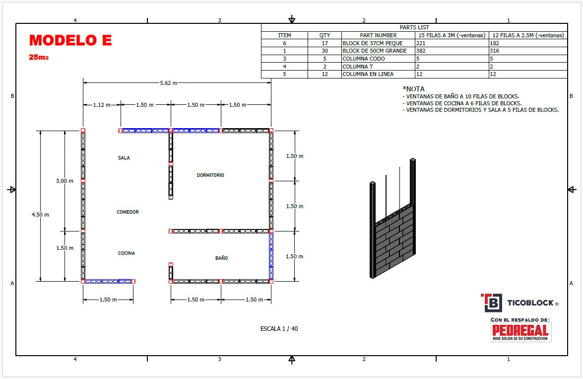 COMBO CASA TICO BLOCK 25 M2 OBRA GRIS