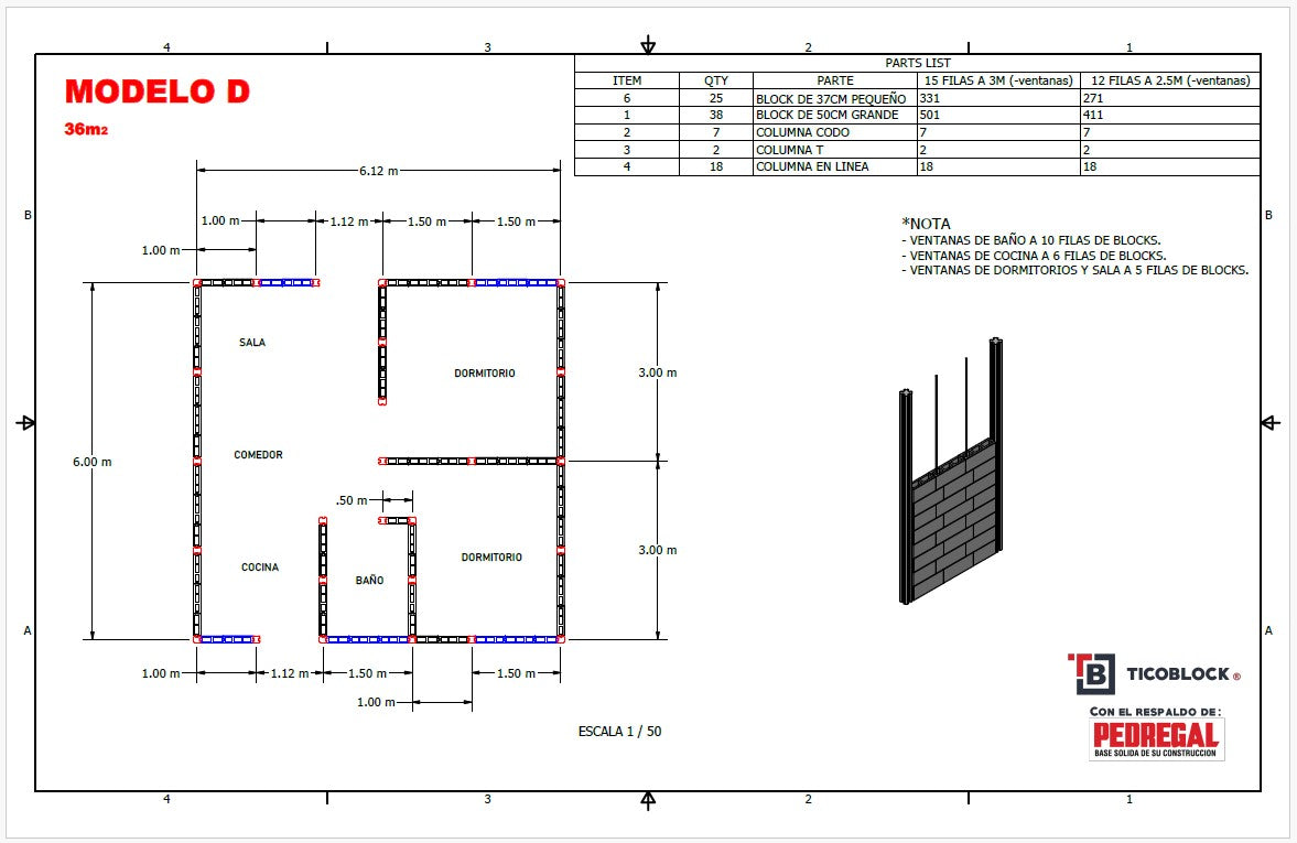 COMBO CASA TICO BLOCK 36 M2 OBRA GRIS