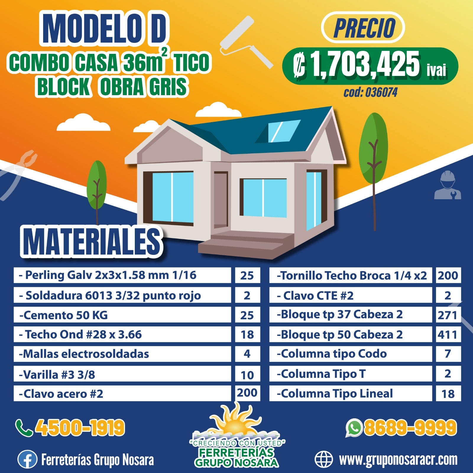 COMBO CASA TICO BLOCK 36 M2 OBRA GRIS
