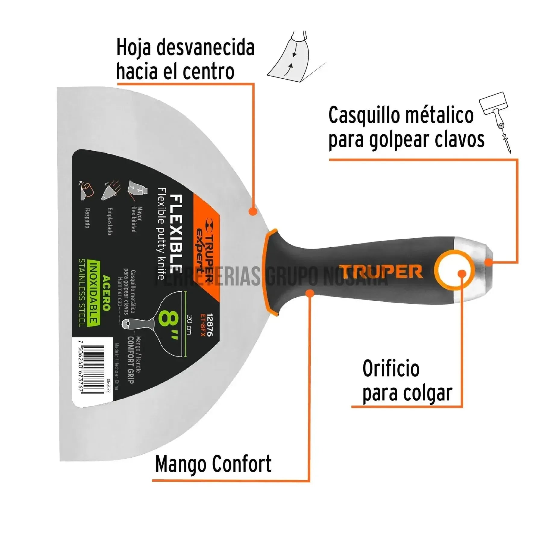TRUPER ESPATULA FLEXI 8'' ACERO 12876-