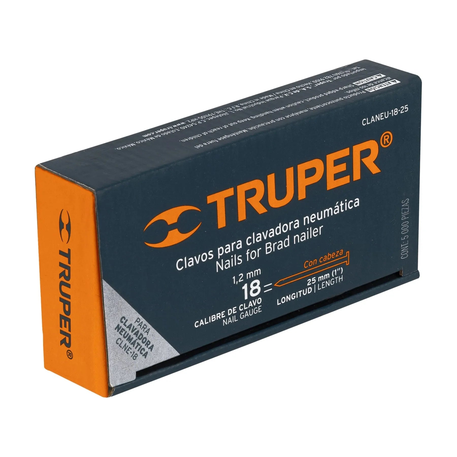 Caja con 5000 clavos calibre 18, 25 mm para CLNE-18, Truper Medida / 18263