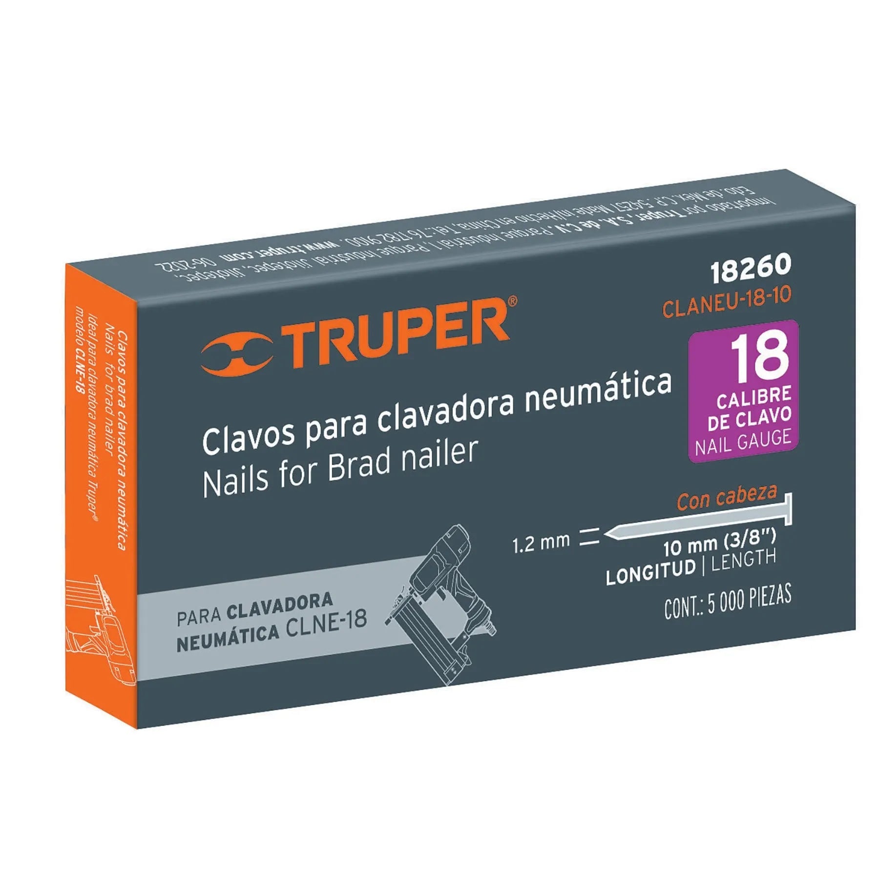 Clavos para clavadora neumatica 3/8" Truper CLANEU-18-10 / 18260