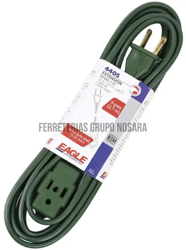 Extension electrica 2 salidas 4.5 metros verde 13A cable SPT 2x16 Eagle 4405-15G-