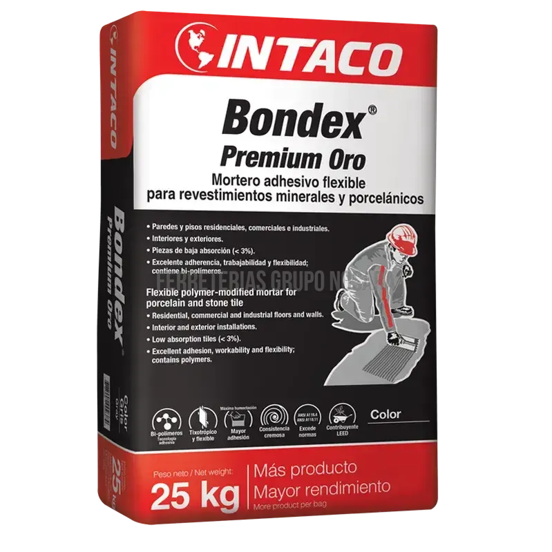 Mortero adhesivo Bondex Premium Oro saco 25 kg Intaco (blanco)-