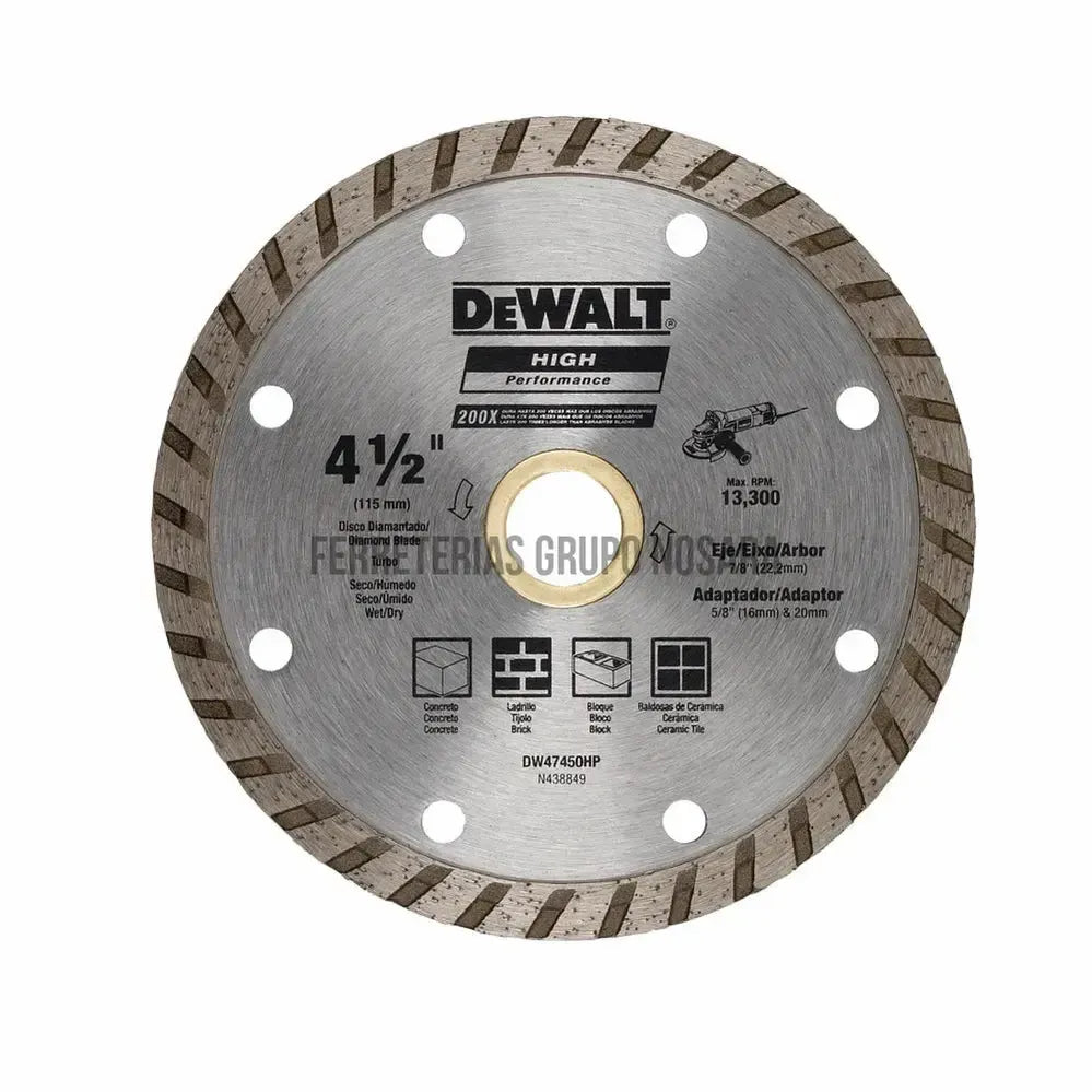 Disco de corte diamantado turbo 4-1/2" Dewalt / DW47450HP-011362-7896525089179
