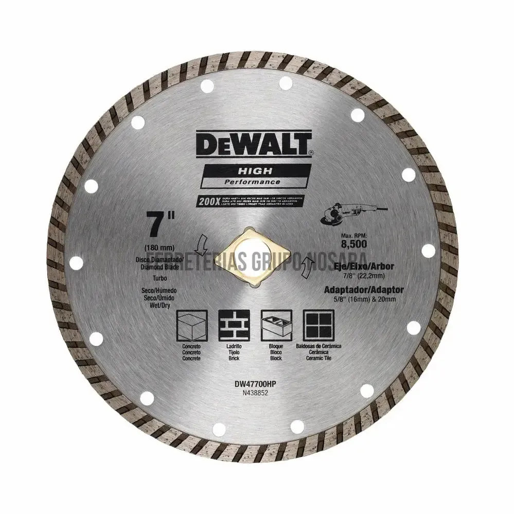 Disco de corte diamantado turbo 7" Dewalt / DW47700HP-011363-7896525089209