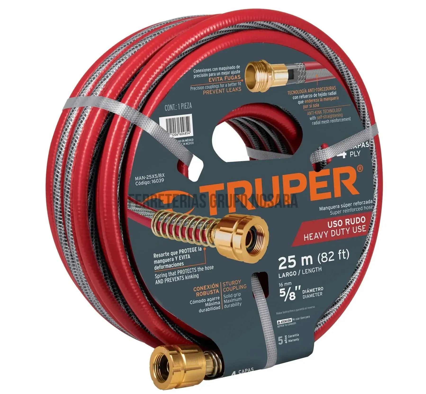 Manguera 4 capas para uso rudo 1/2" 25 metros Truper MAN-25X1/2X-011843-7501206660881