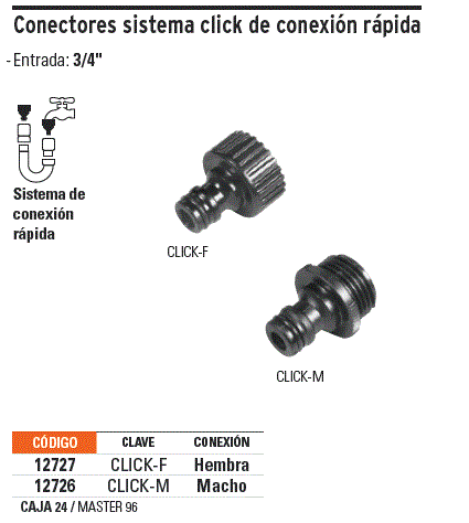 Conector 3/4" rápido hembra de ABS, sistema click / 12727-
