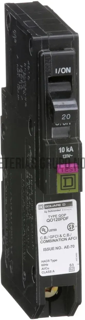 Breaker de funcion dual 1 polo 20A 120/240V UL con falla de arco y falla a tierra Square / D QO120PDF sust. QO120DF)-018743-785901401629