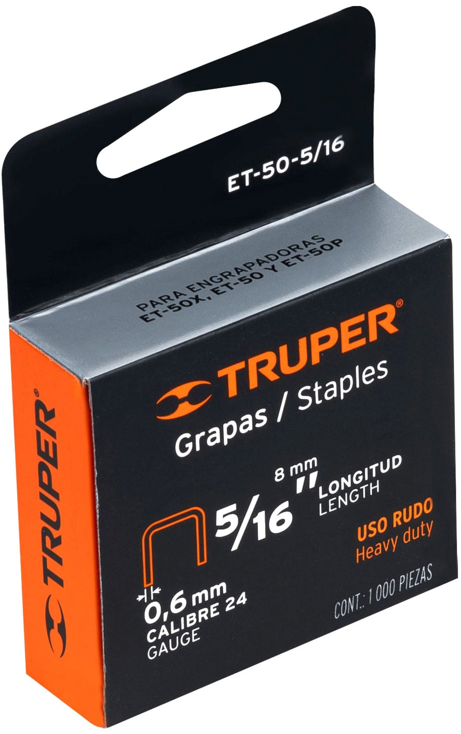 Caja con 1000 grapas 5/16" corona 10.7 mm para ET-50, Truper / 17966