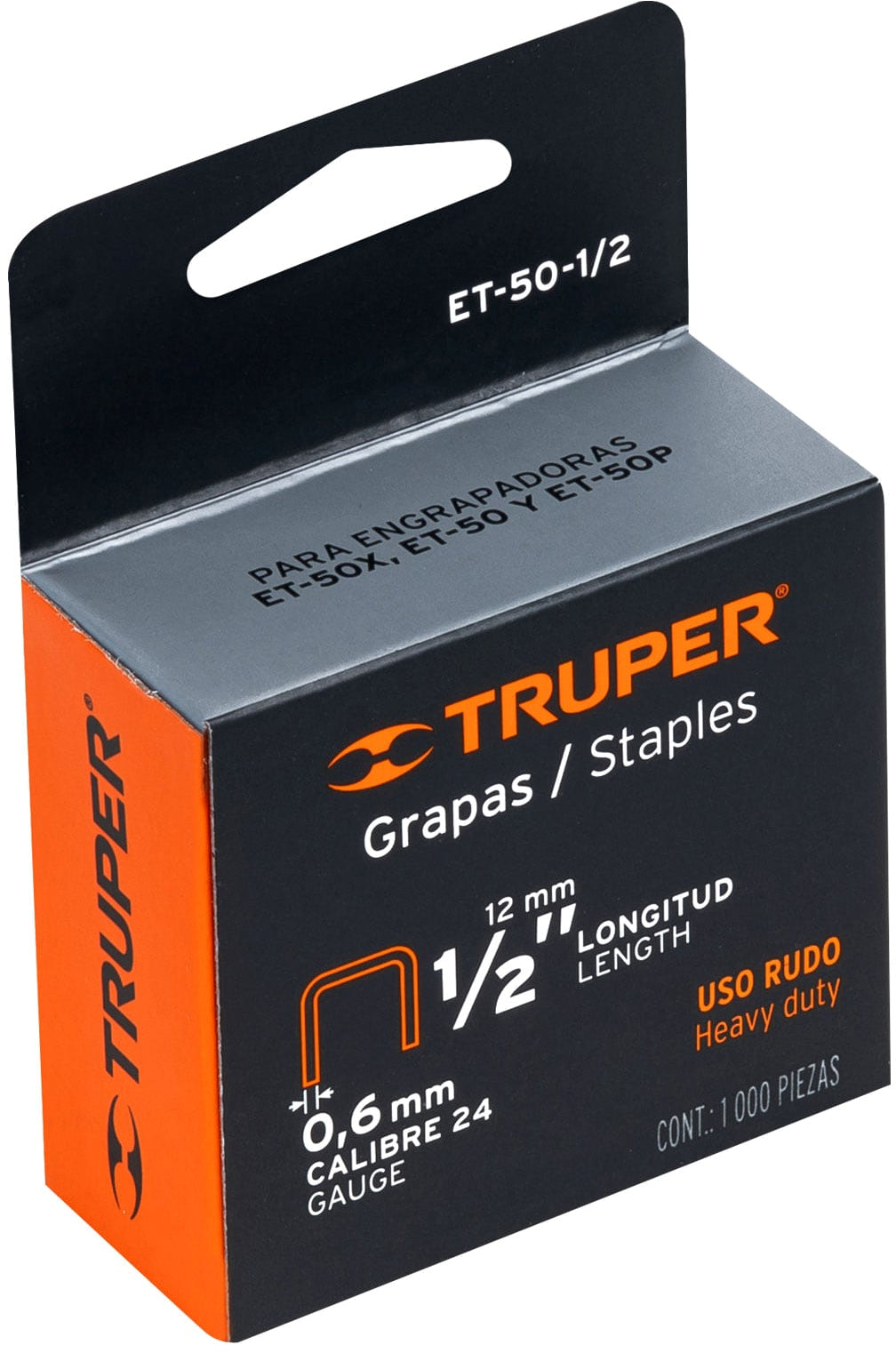 Caja con 1000 grapas 1/2" corona 10.7 mm para ET-50, Truper / 17968