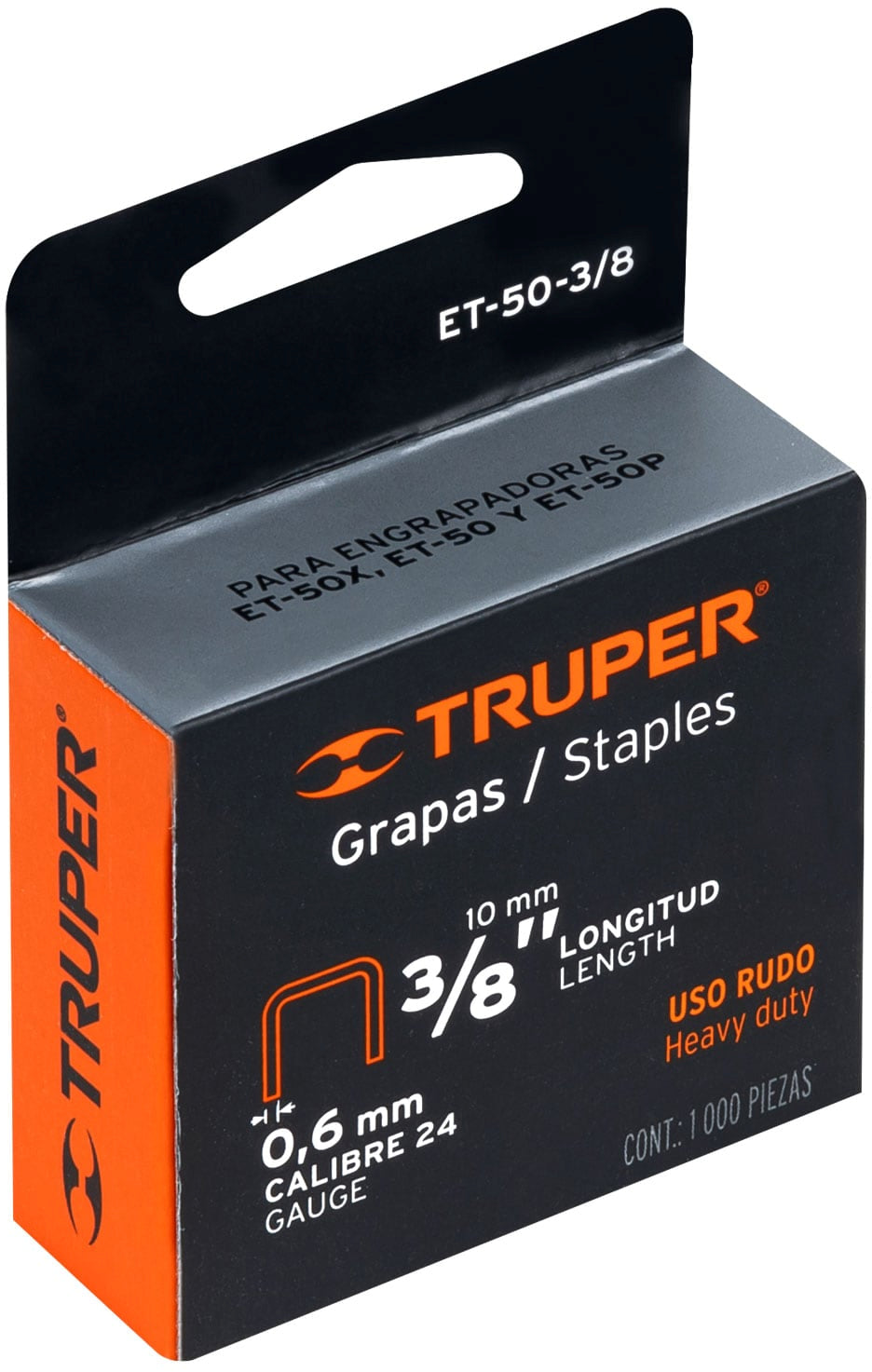 Caja con 1000 grapas 3/8" corona 10.7 mm para ET-50, Truper / 17967