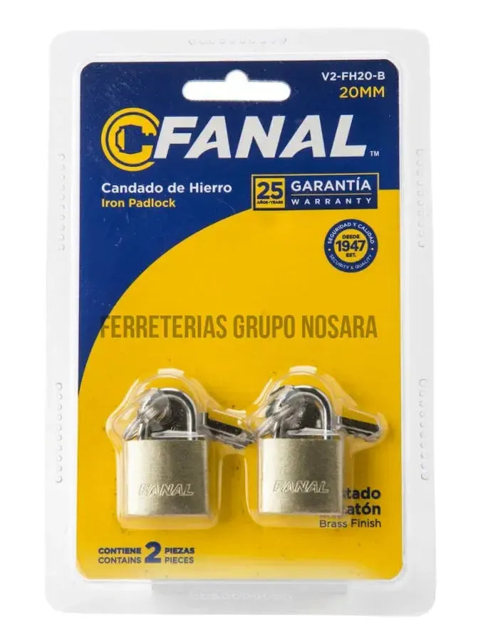 CANDADO 20MM BLISTER TWO PAC FANAL V2-FH-025384-798660976109