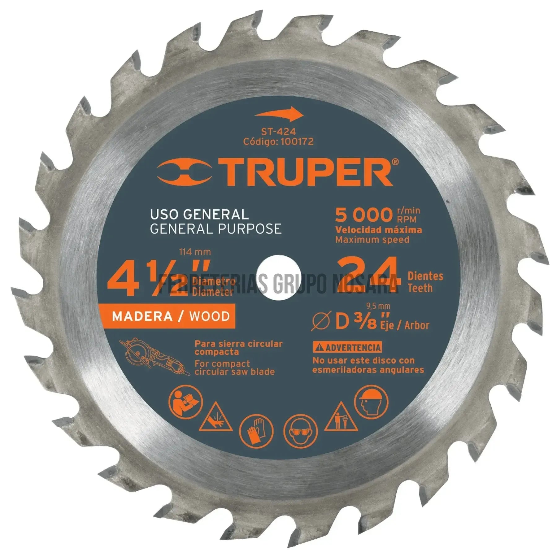 Disco sierra 4-1/2" para madera, 24 dientes centro 3/8" / 100172-032901-7506240675204