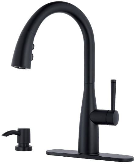Griferia para fregadero monomando extraible con dispensador negro mate Raya Pfister F5297RYB