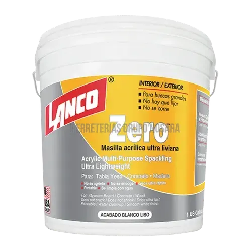 Masilla acrilica ultra liviana Zero blanco 1/8 galon Lanco SC098-6-100462-718594009865