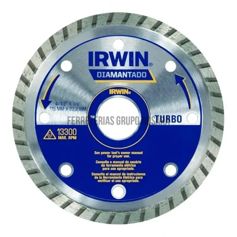 Disco de corte diamantado turbo 4-1/2" Irwin IW8950-106725-7897095026281