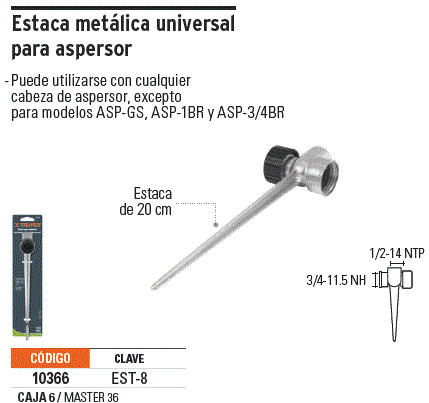 Estaca metálica universal para aspersor, 8', Truper / 10366-