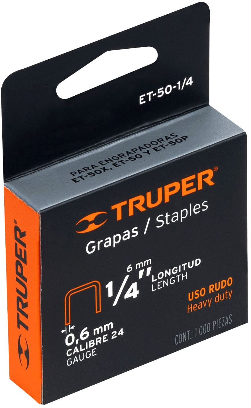 Grapas para ET-50 1/4" Truper ET-50-1/4 / 17965 (1000 por paquete)