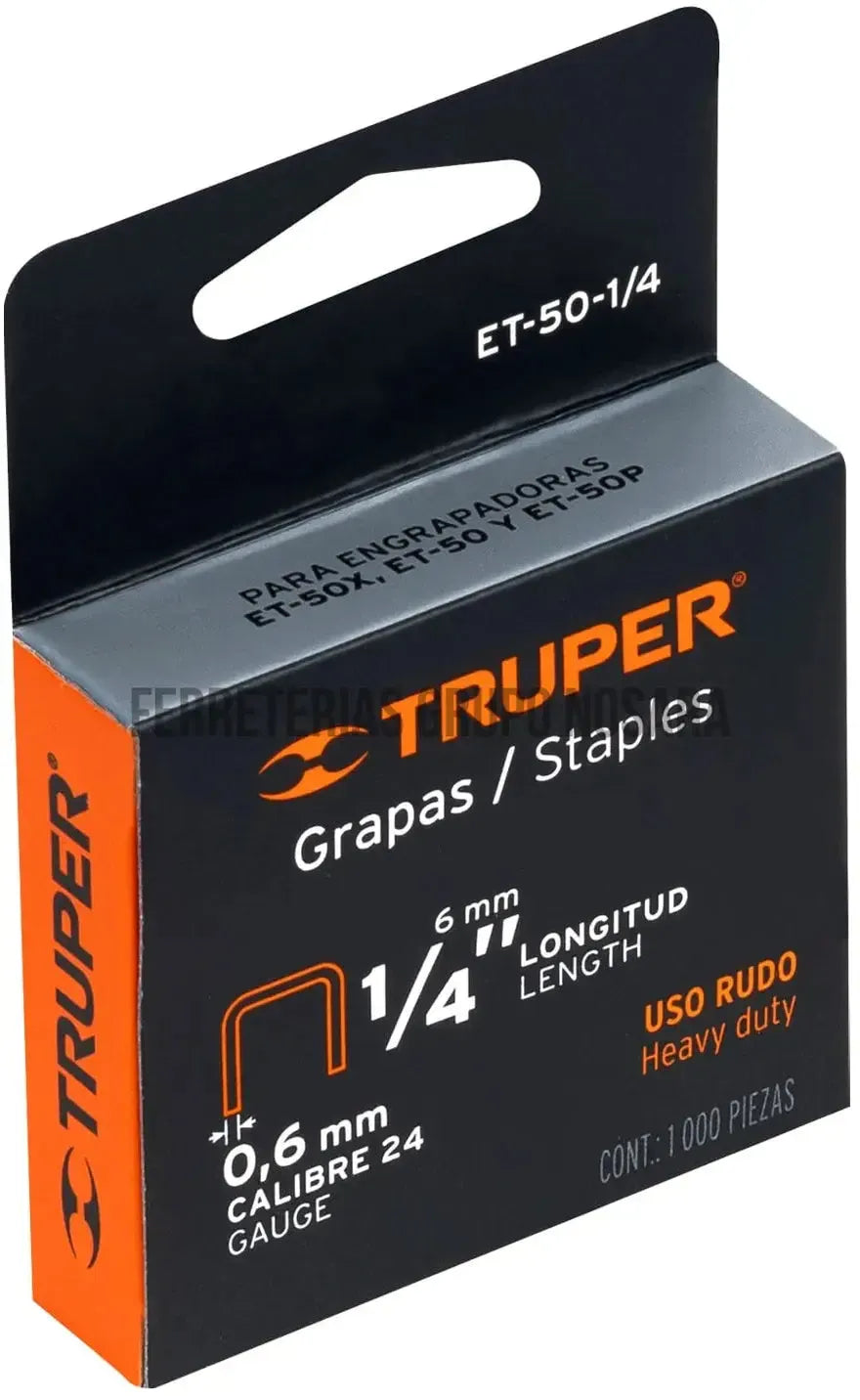 Grapas para ET-50 1/4" Truper ET-50-1/4 / 17965 (1000 por paquete)-600354-7501206672303