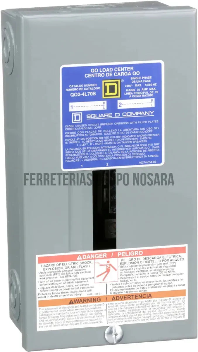 Centro de carga de sobreponer 2-4 circuitos 70A 120/240V UL Square D QO24L70S-MN800732-785901785149