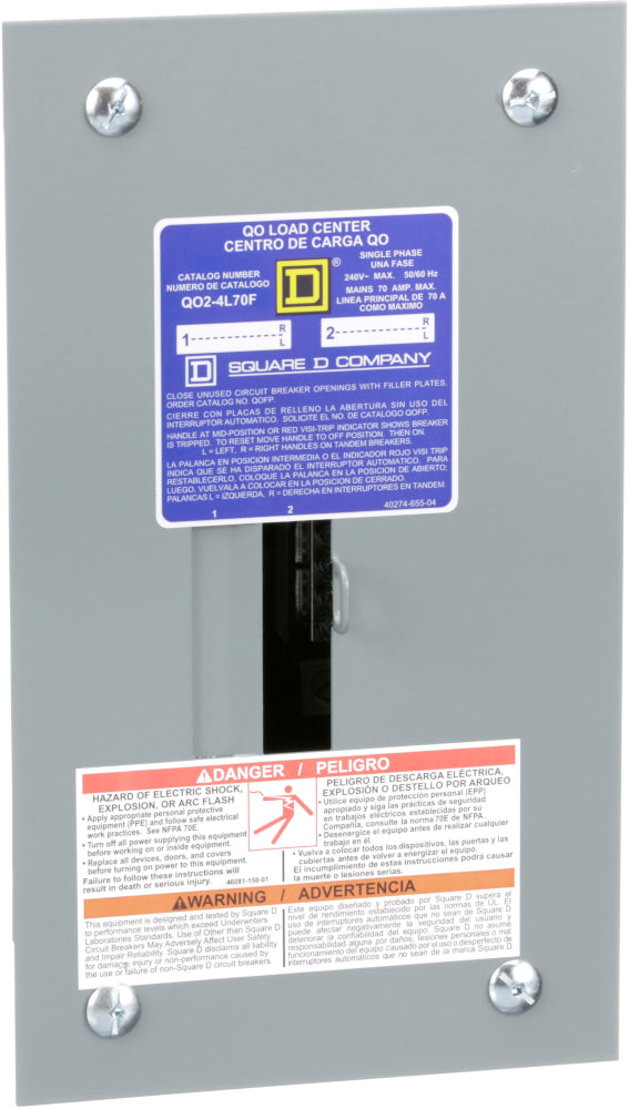 Centro de carga de empotrar 2-4 circuitos 70A 120/240V UL Square D QO24L70F