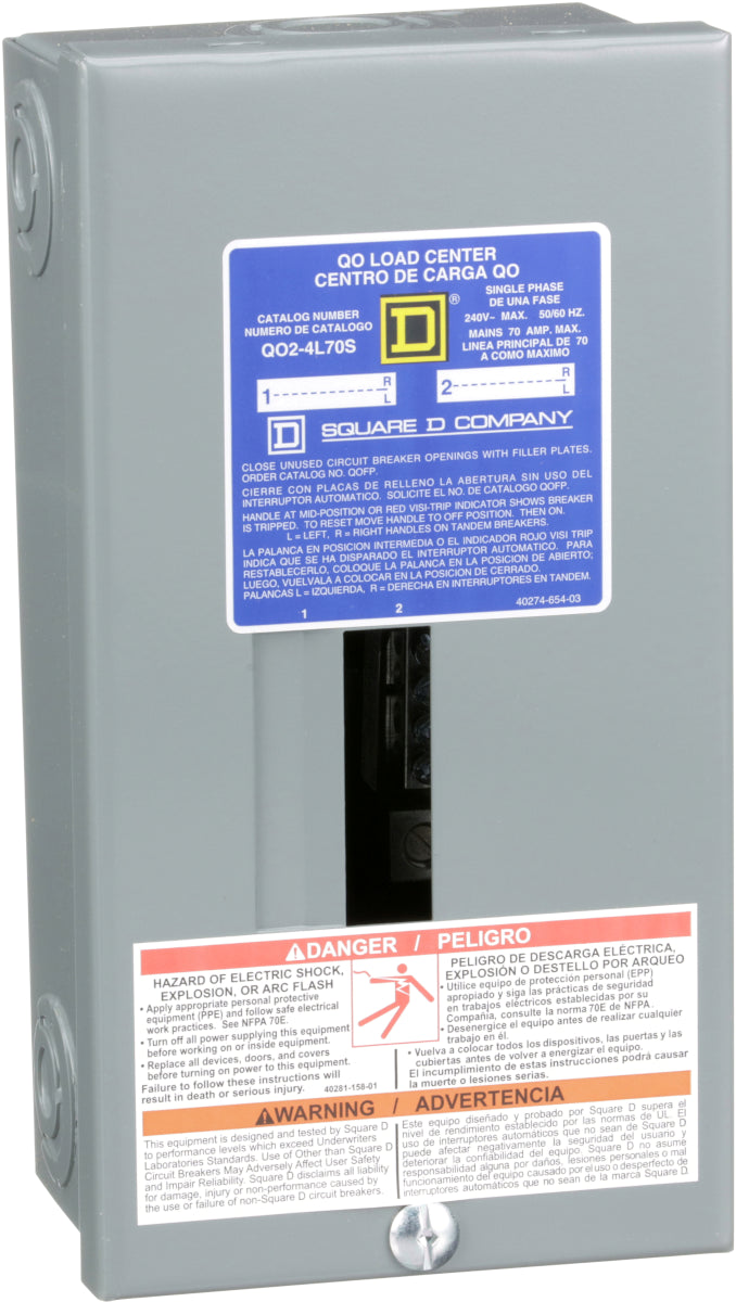 Centro de carga de sobreponer 2-4 circuitos 70A 120/240V UL Square D QO24L70S