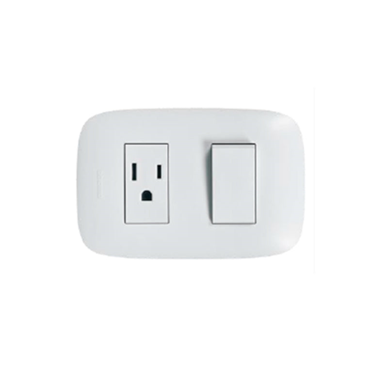 Interruptor 15A con tomacorriente 2P blanco Domino Sencia Bticino AP5231