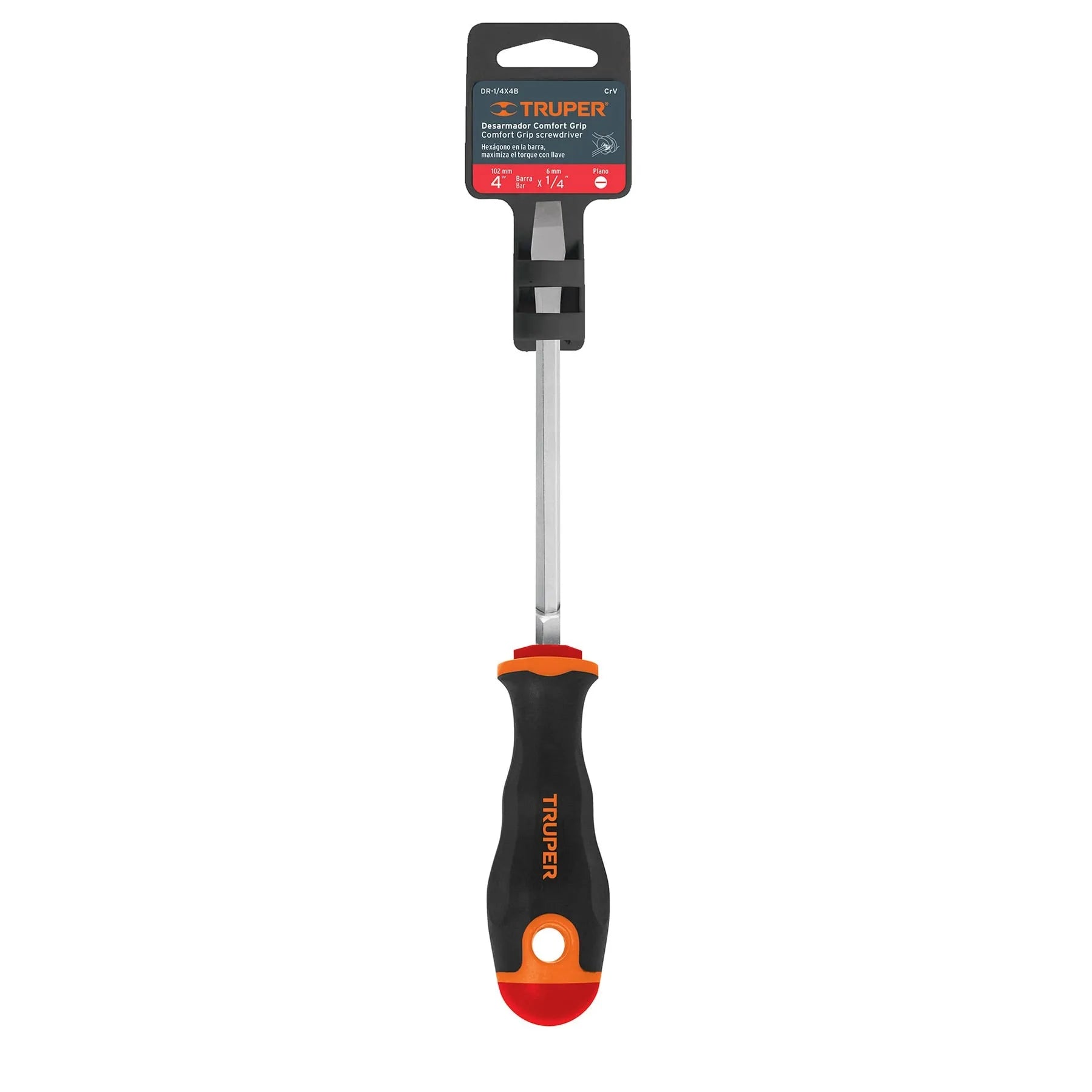 Desarmador plano 1/4' x 4' mango Comfort Grip, Truper / 13998-