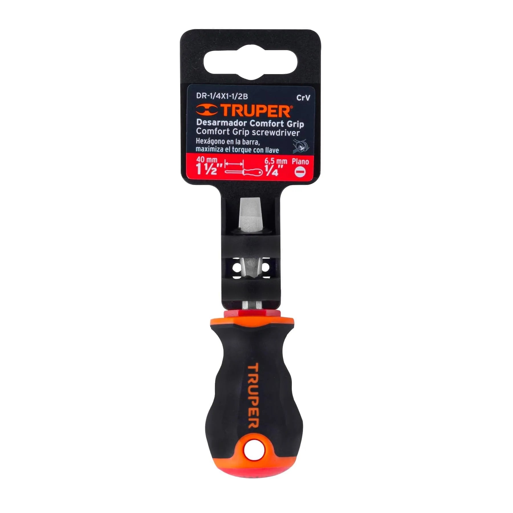 Desarmador plano 1/4" x 1-1/2" mango Comfort Grip, Truper / 14003-