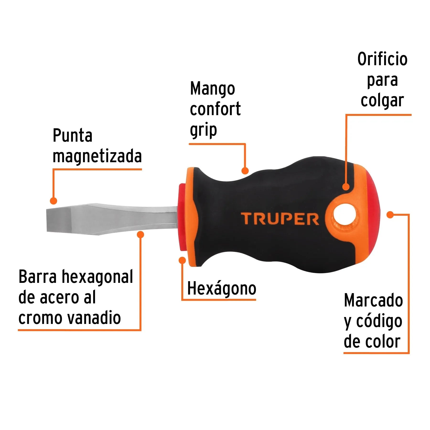 Desarmador plano 1/4" x 1-1/2" mango Comfort Grip, Truper / 14003-