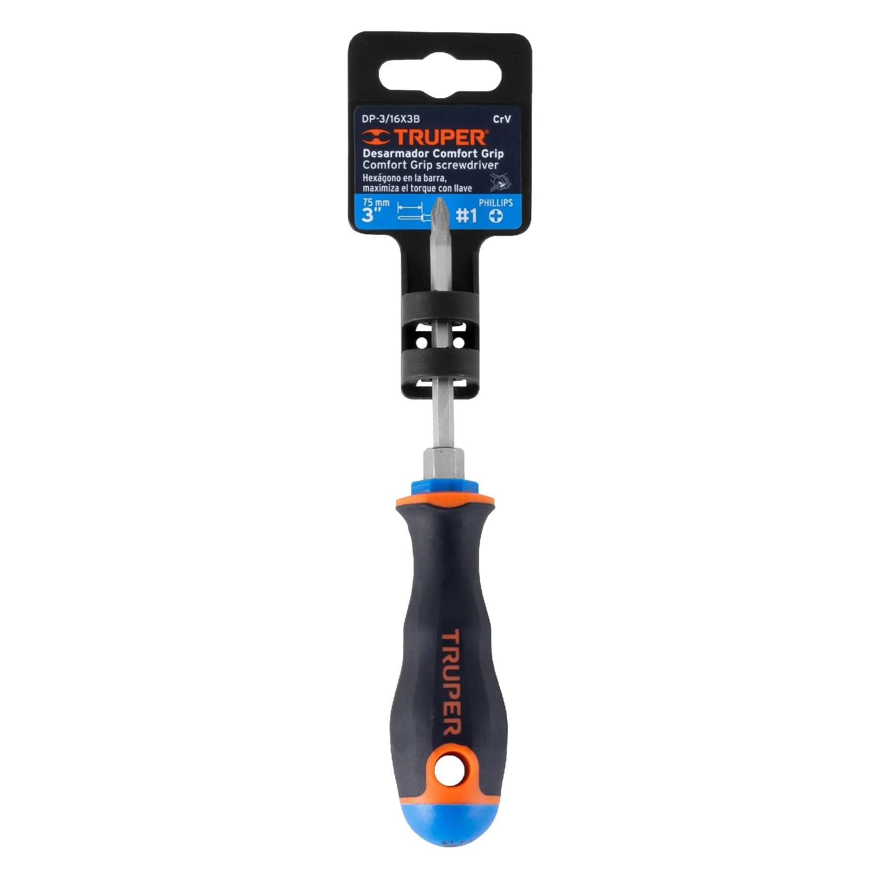 Desarmador de cruz 3/16" x 3" mango Comfort Grip, Truper / 14064-