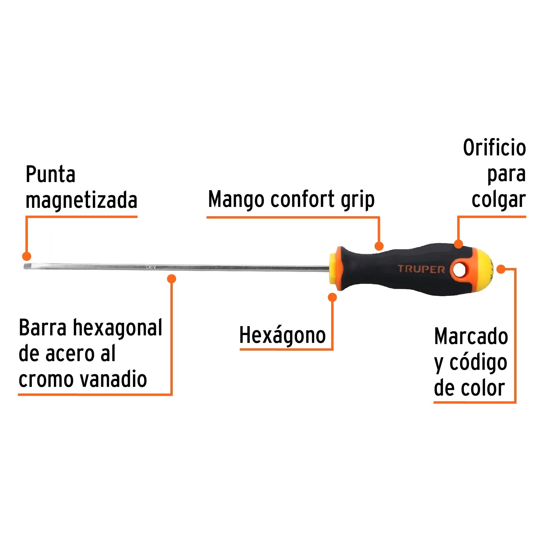 Desarmador cabinet 1/8" x 6" mango Comfort Grip, Truper / 14025-