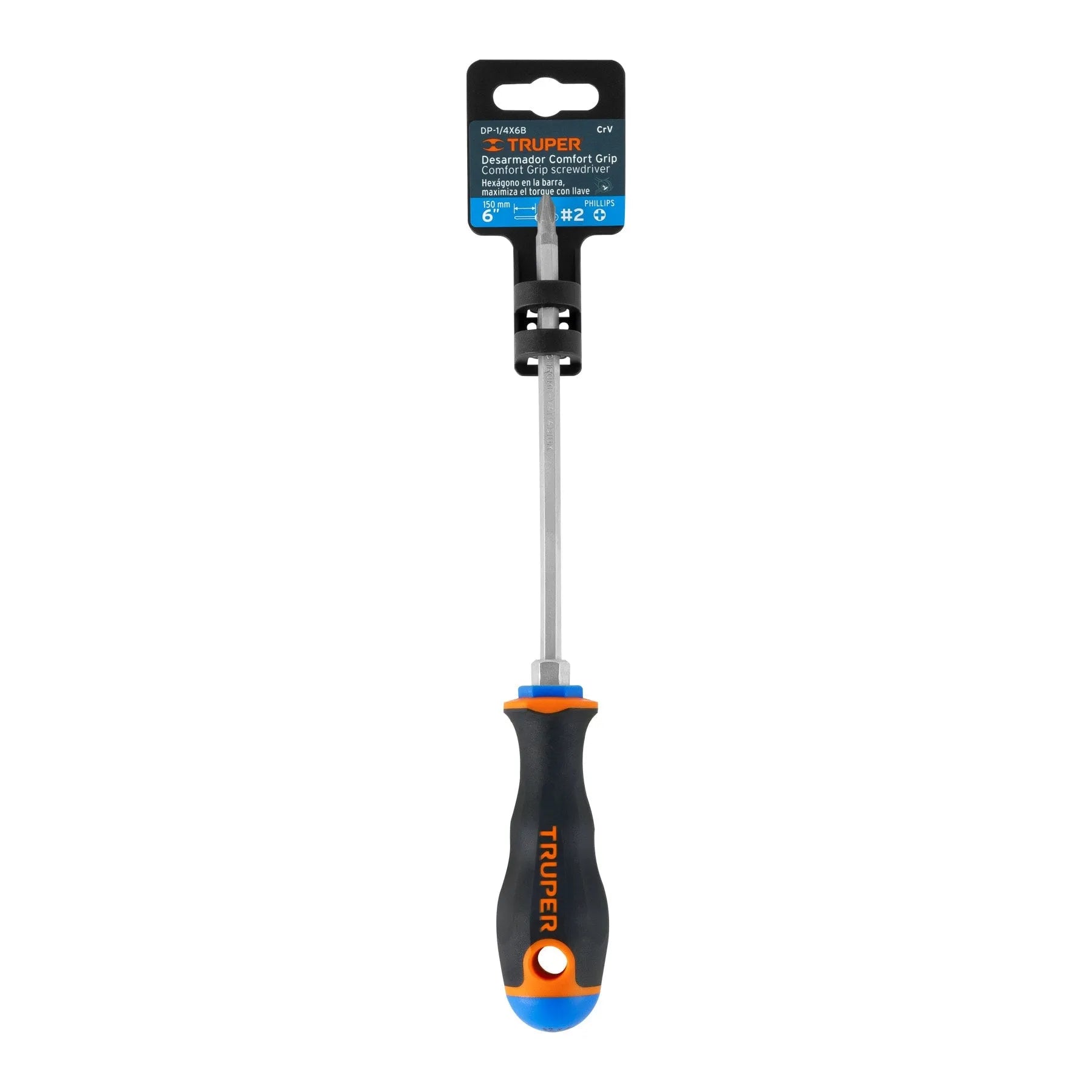Desarmador de cruz 1/4" x 6" mango Comfort Grip, Truper / 14079-