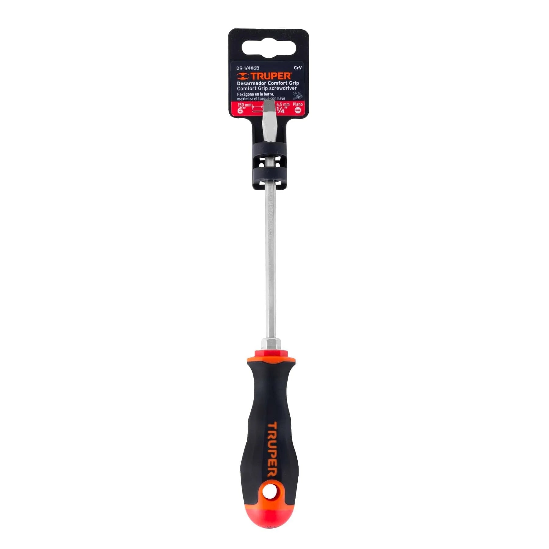 Desarmador plano 1/4" x 6" mango Comfort Grip, Truper / 14000-
