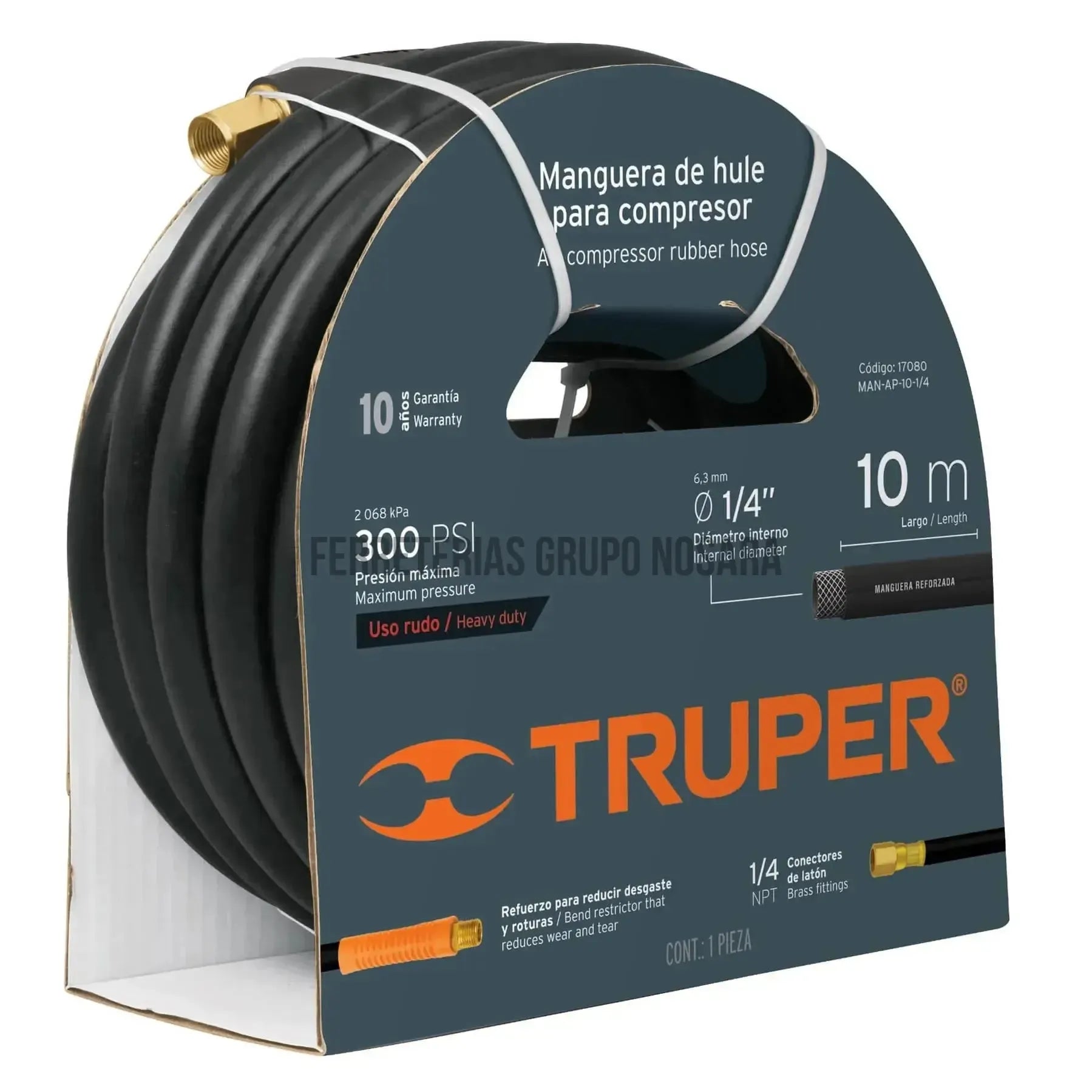 Manguera de hule para compresor, 10 m x 1/4", Trupe / 17080-