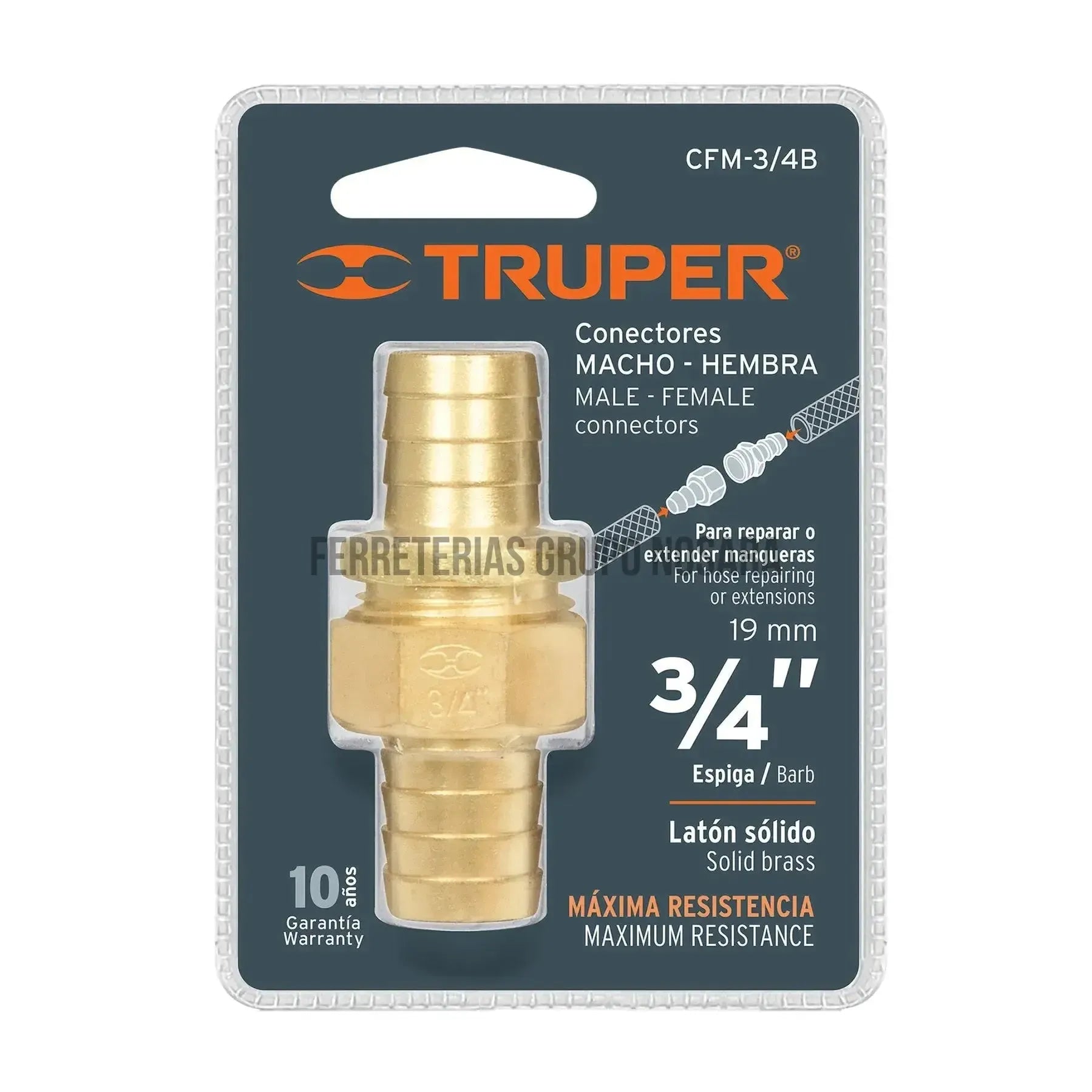 Conectores 3/4" M y H de latón sólido para manguera / 12708-
