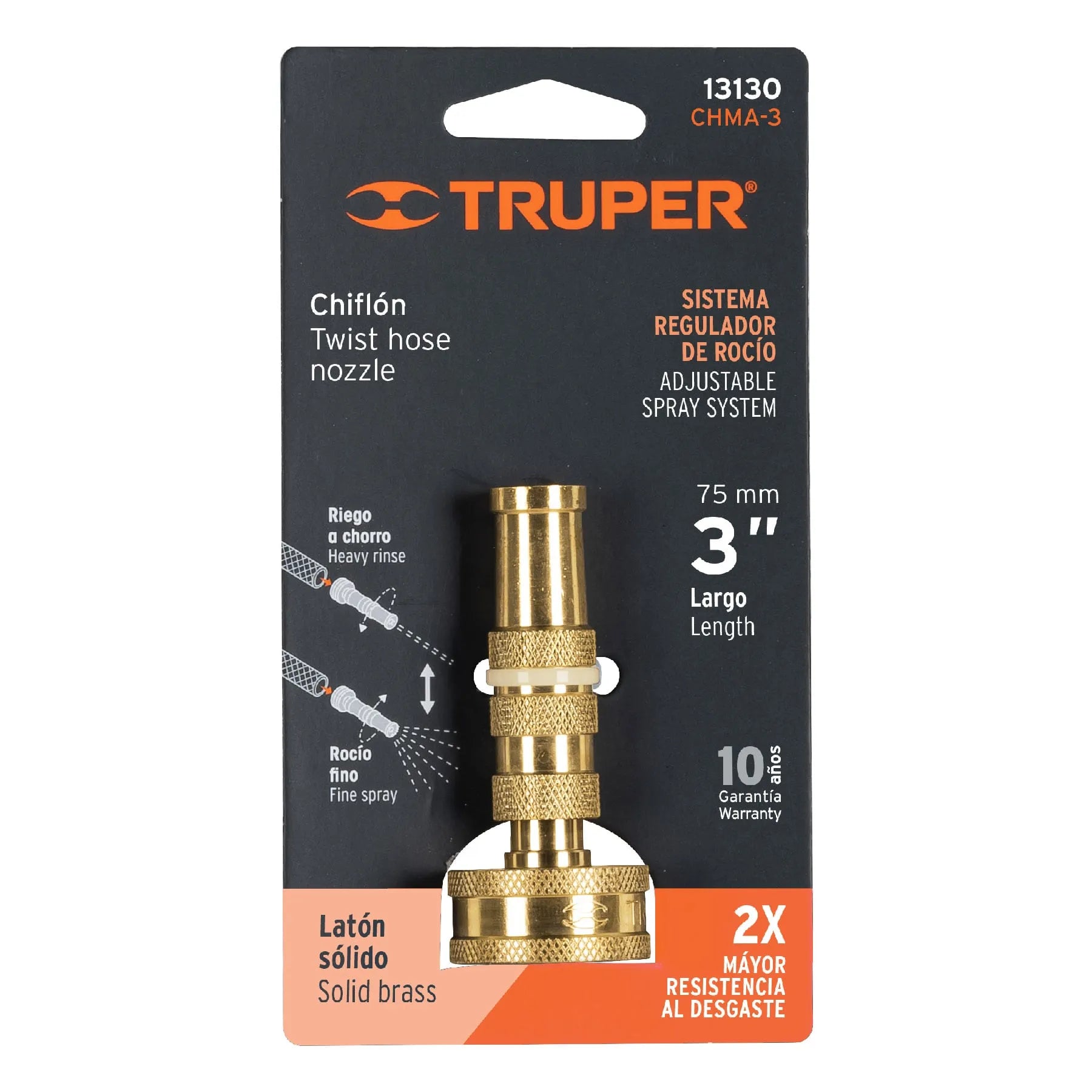 Chiflón 3" de latón maquinado para manguera, Truper / 13130