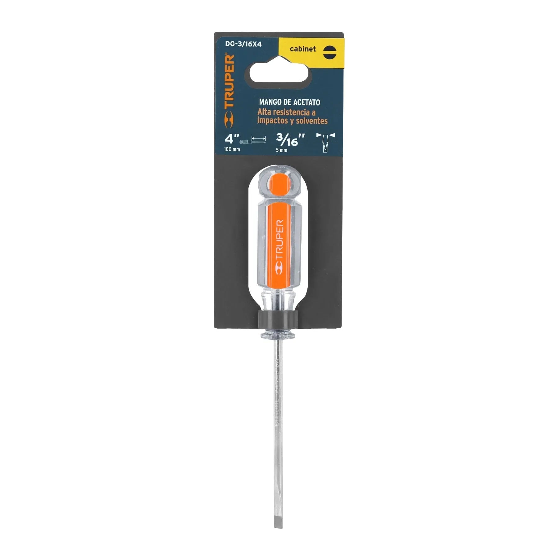 Desarmador cabinet 3/16" x 4" mango de acetato, Truper / 14032-