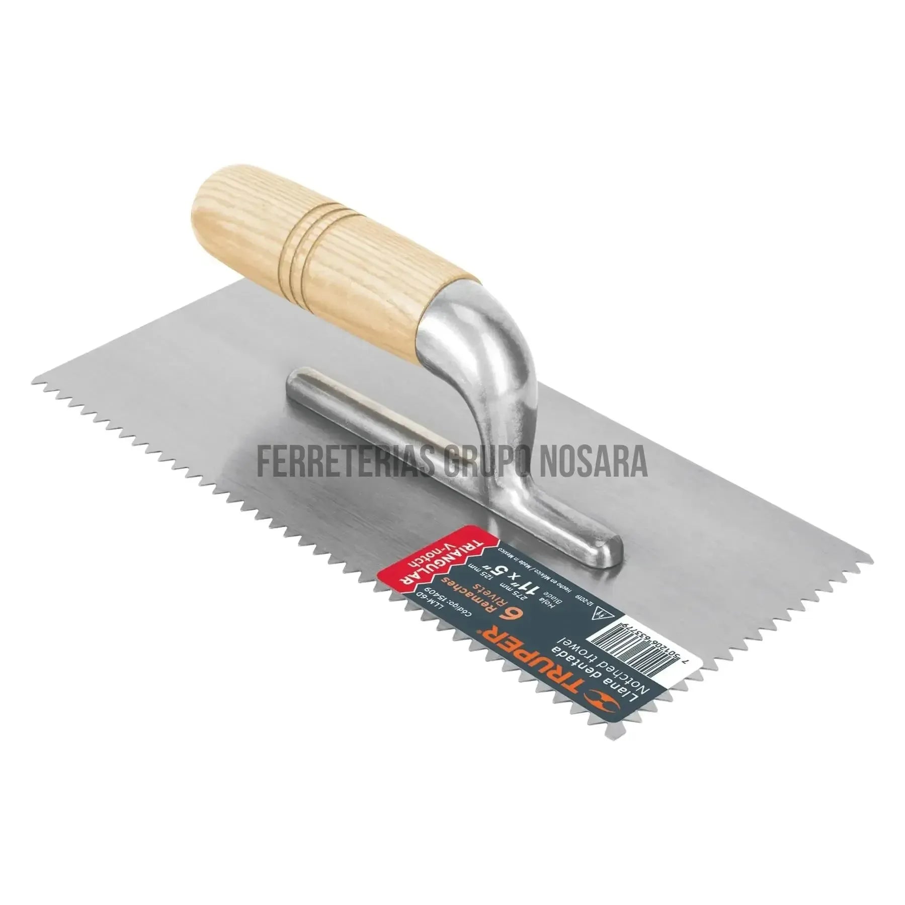 Llana dentado triangular 11", 6 remaches, mango madera / 15409-
