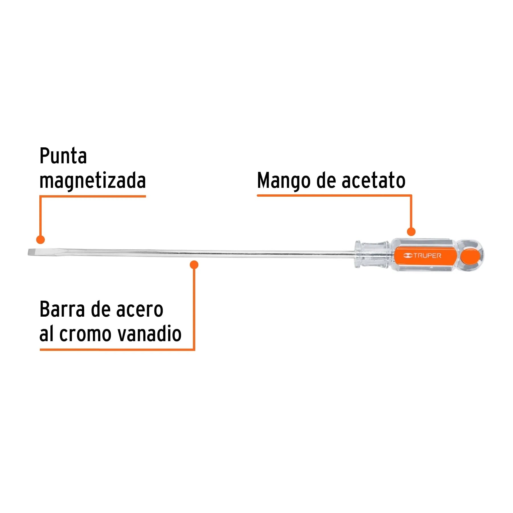 Desarmador cabinet 1/4" x 10" mango de acetato, Truper / 14044-