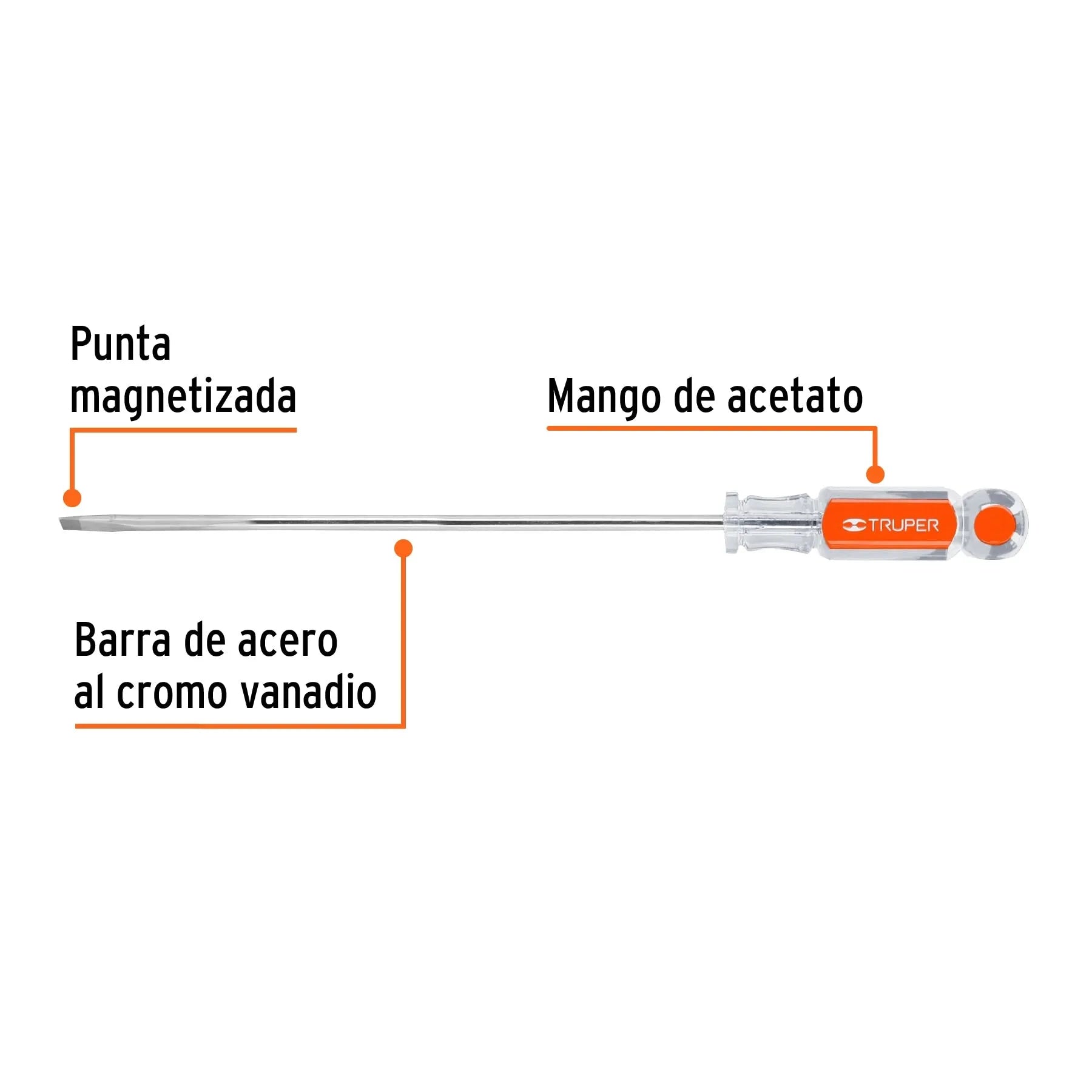 Desarmador cabinet 3/16" x 8" mango de acetato, Truper / 14041-