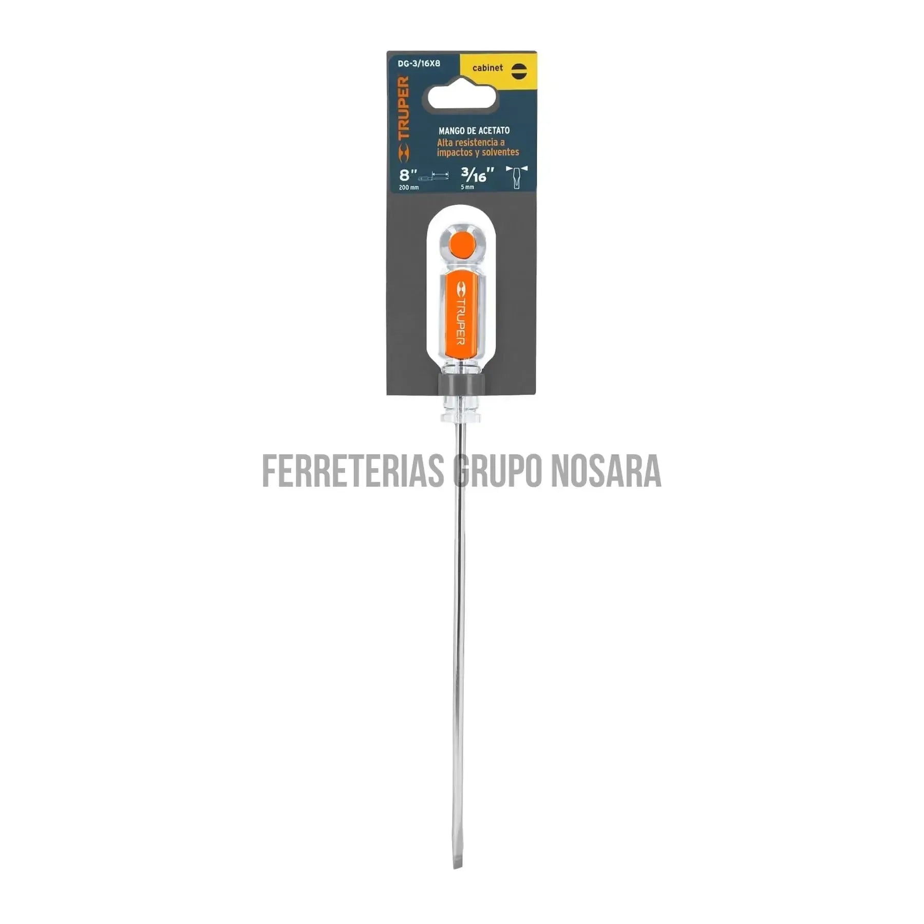 Desarmador cabinet 3/16" x 8" mango de acetato, Truper / 14041-