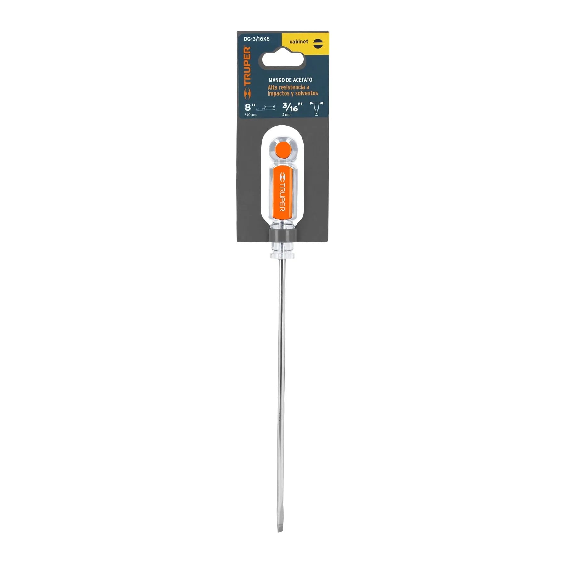 Desarmador cabinet 3/16" x 8" mango de acetato, Truper / 14041-