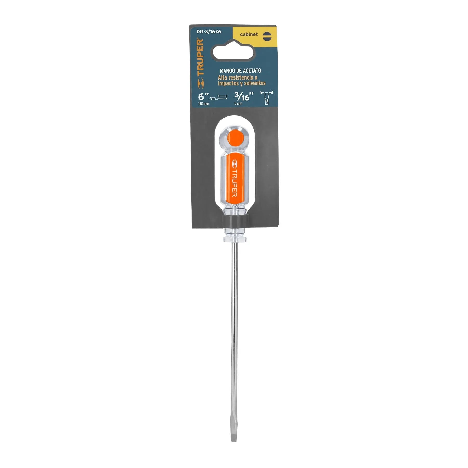 Desarmador cabinet 3/16" x 6" mango de acetato, Truper / 14038-