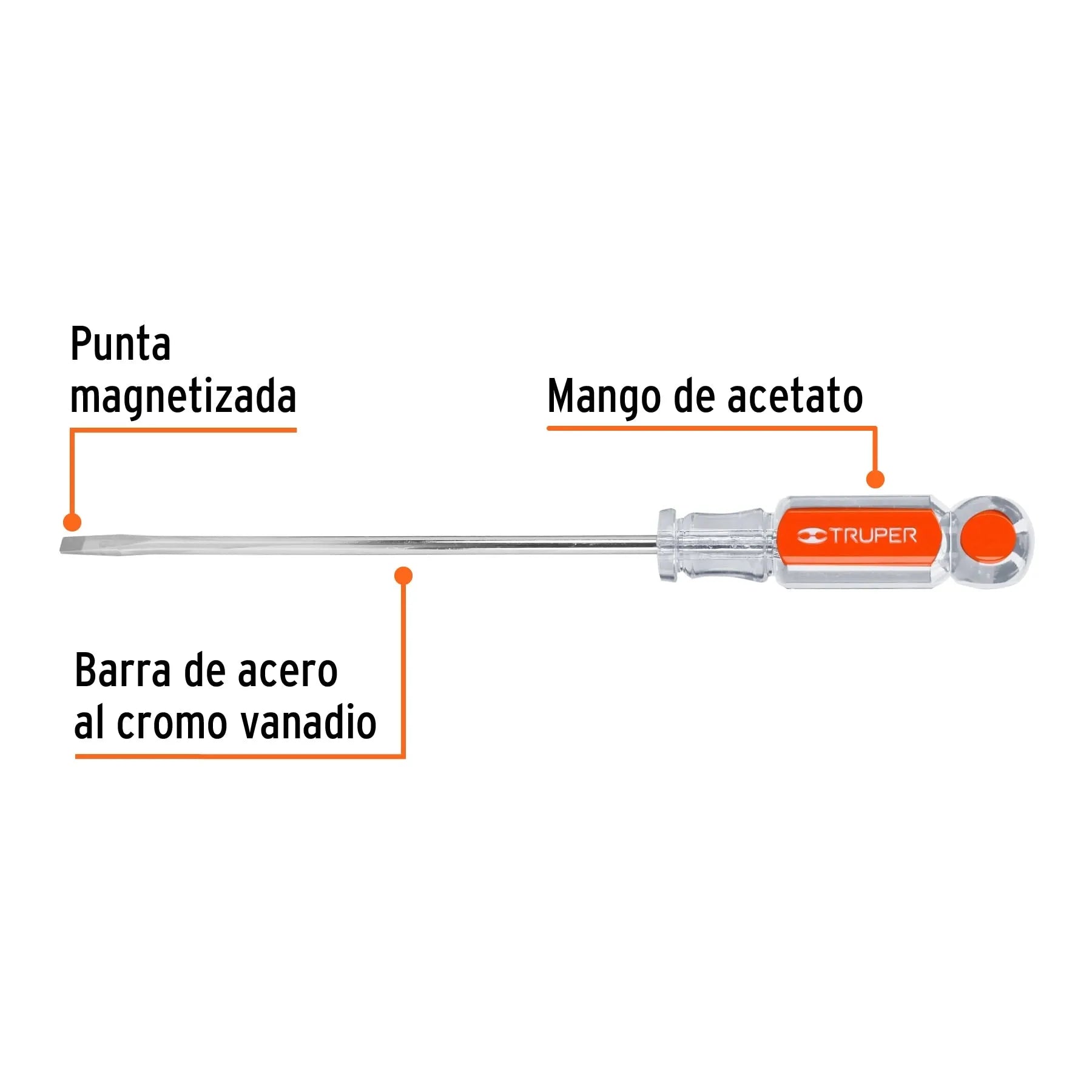 Desarmador cabinet 3/16" x 6" mango de acetato, Truper / 14038-
