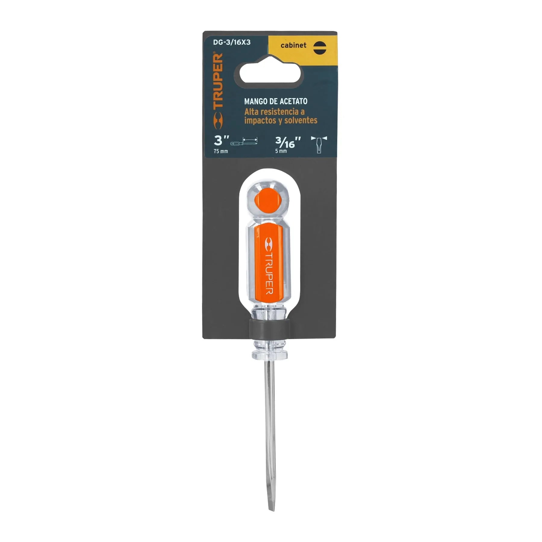 Desarmador cabinet 3/16" x 3" mango de acetato, Truper / 14029-